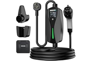 SEGUMA Level 2 EV Charger with NEMA 10-30 Plug, 24Amp 240V, 25FT Extension Cord, Adjustable Current (10-24A), Portable Home Mobile Dryer EV Charger for J1772 Electric Vehicles, Fits 3-Prong Dryer Outlet