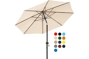 wikiwiki 9 FT Patio Umbrellas Outdoor Umbrella Table Market Umbrella with 8 Sturdy Ribs, Push Button Tilt/Crank, Beige