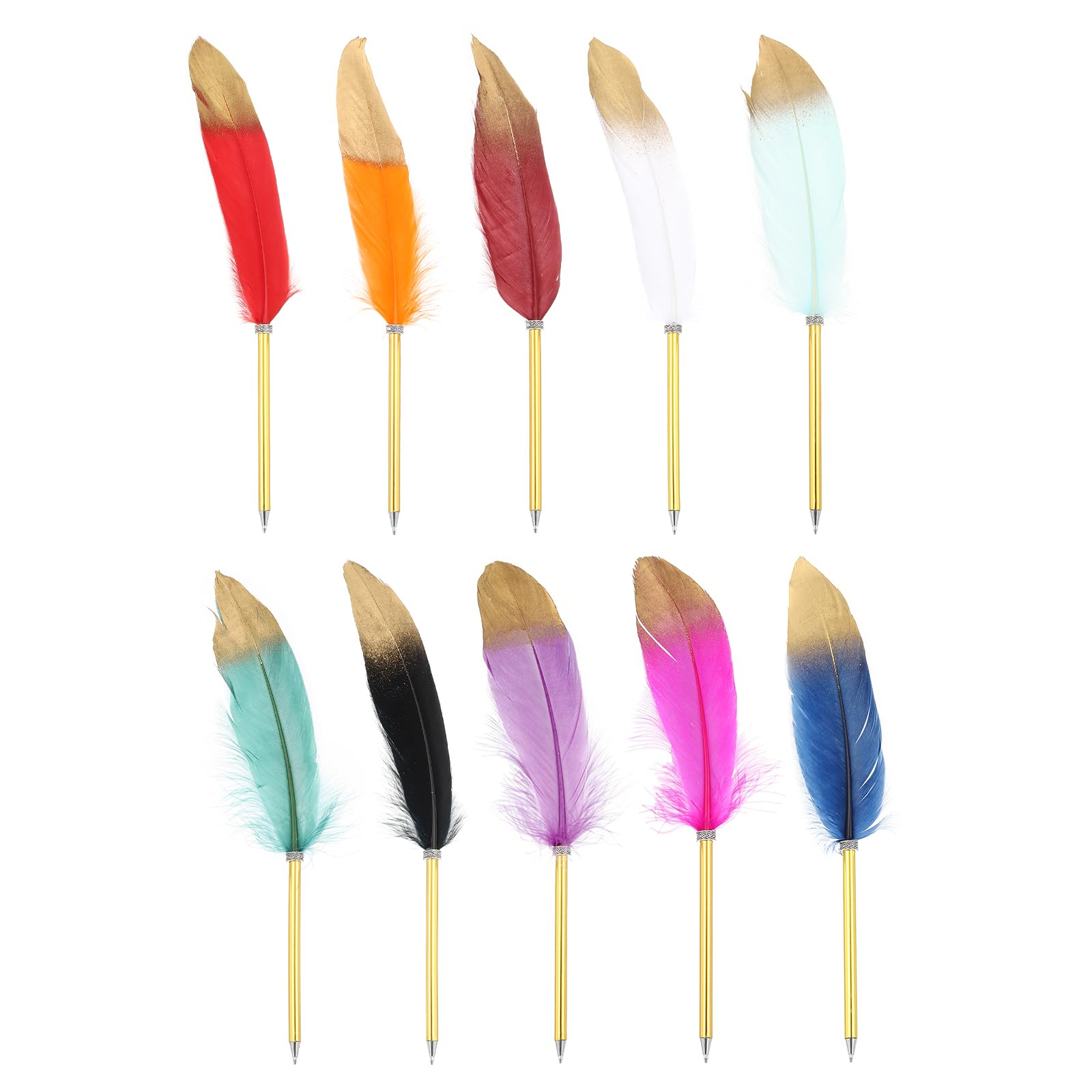 PATIKIL 10 Pcs Feather Ballpoint Pens Bulk 0.5mm Black Ink Vintage Plated Rod Quill Writing Pens for Office, Wedding Guest Signature
