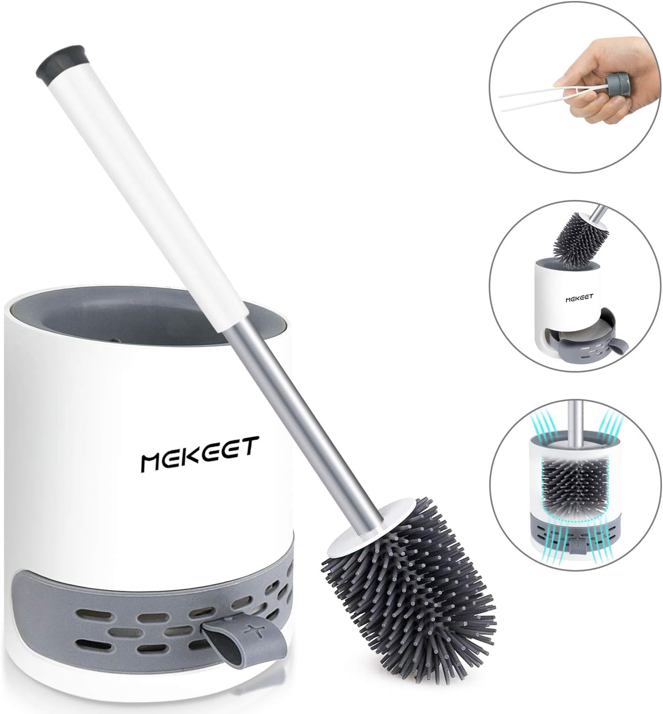 MEKEET Silicone Toilet Brush and Holder,Bathroom Toilet Brush Holder