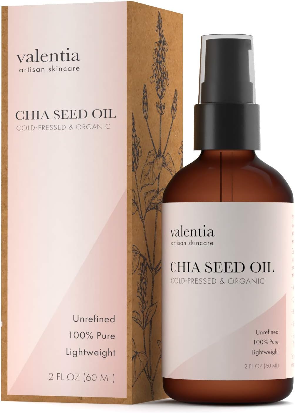 Valentia Organic Chia Seed Oil |100% Pure Cold Pressed Unrefined Oil 2 ounce |Natural Chia Seed Oil for Skin Hair Nail And Lips