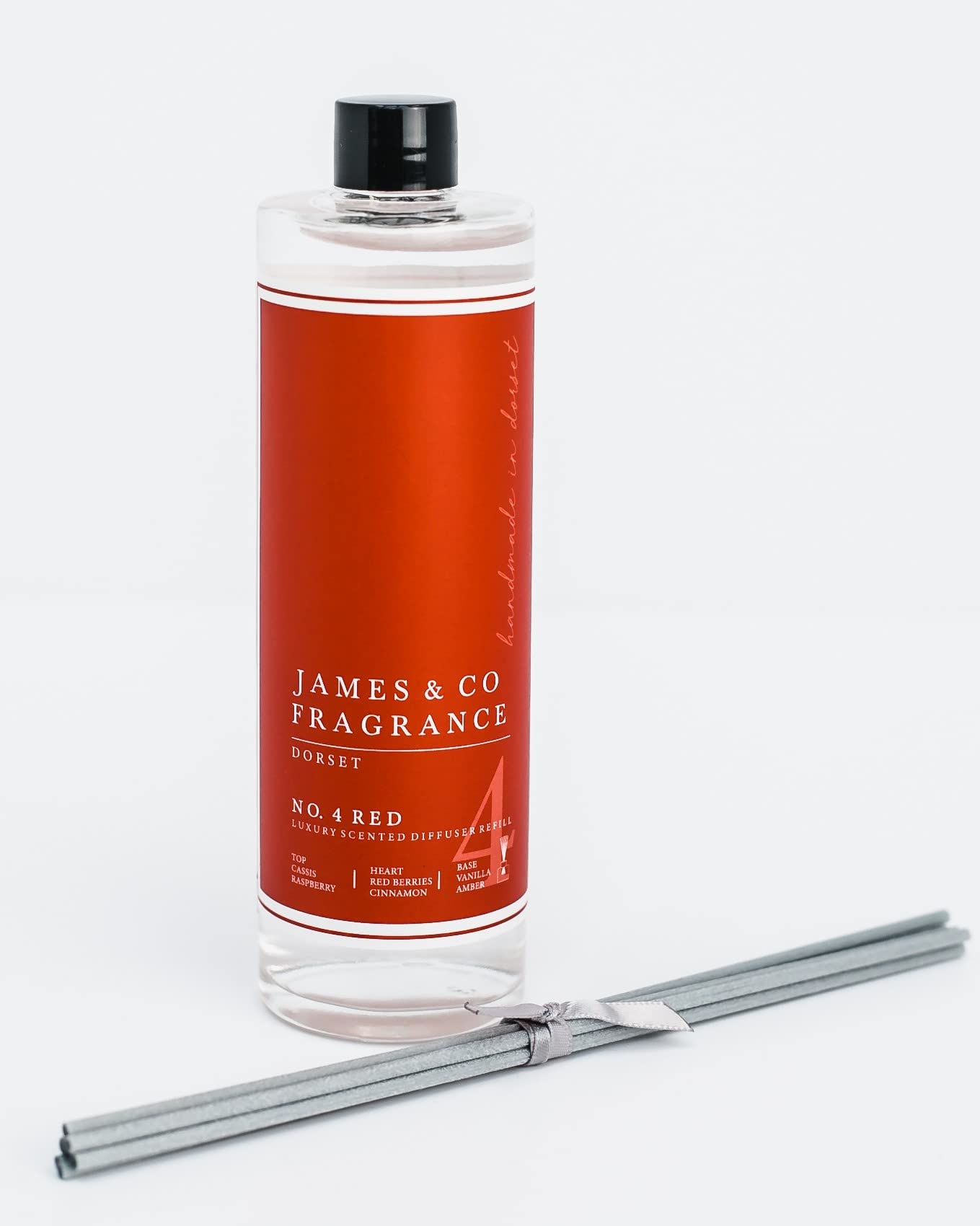 James & Co No.4 Red (Spiced Berries, Cinnamon & Vanilla) 200ml Reed Diffuser Refill Bottle with 6 Fibre Reeds