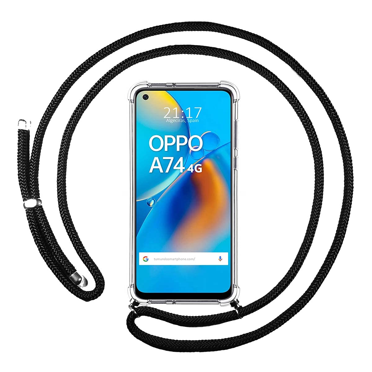 Tumundosmartphone Transparent Pendant Case for OPPO A74 4G with Black Cord