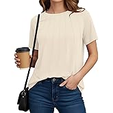 YSYOKOW Womens Tunic Tops Summer Casual Short Sleeve T-Shirts Crewneck Pleated Blouses Dressy Loose Fit Fashion Tops