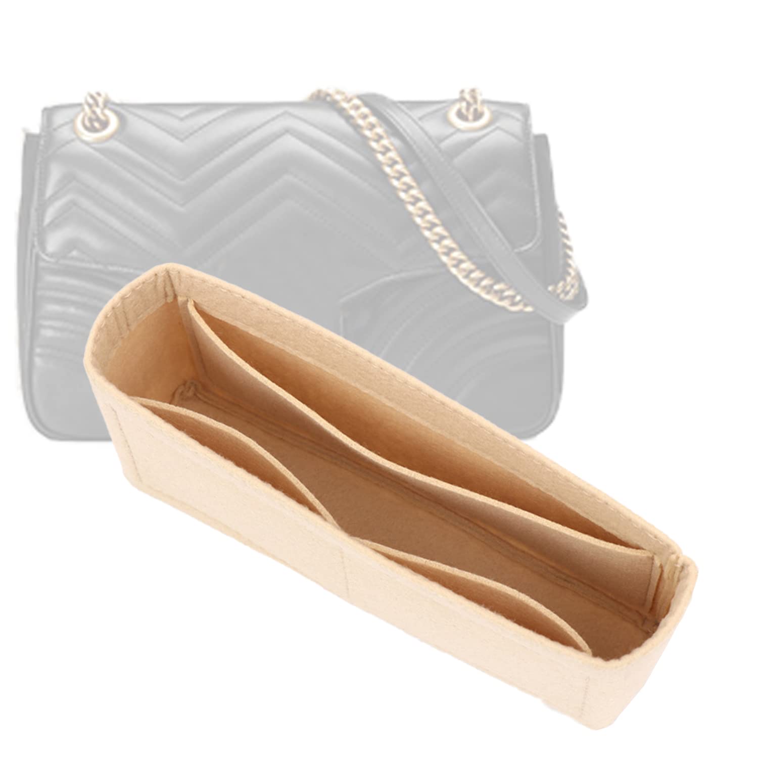 Photo 1 of D.DUO Purse Organizer Insert Felt With Pockets, Mini Handbag Tote Shaper for GG Marmont Matelasse Shoulder Bag, Turn Into Crossbody (Off White, Large)
