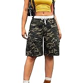 Unybwonn Women Camo Shorts Wide Leg Camouflage Cargo Long Shorts Army Fatigue Plus Size Y2k Bermuda Jorts with Pockets