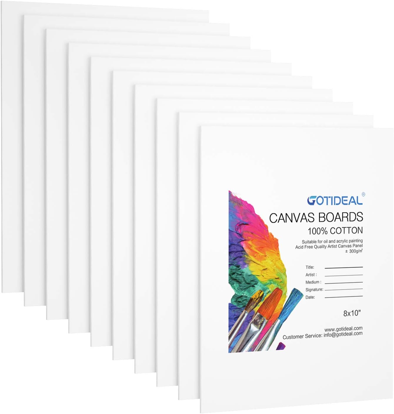 GOTIDEAL Canvas Panels 8x10" inch Set of 10, Professional Primed White Blank- 100% Cotton Artist Canvas Boards for Painting, Acrylic Paint, Oil Paint Dry & Wet Art Media