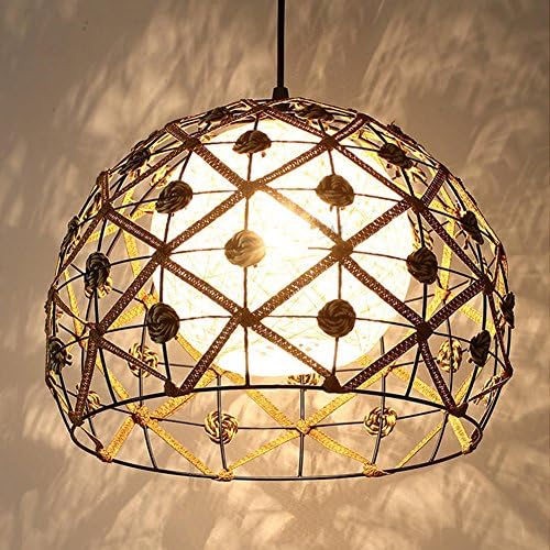AOKARLIA Rattan Ceiling Lights Farmhouse Hanging Lamps, Rural Hanging Light For Living Room/Reading/Dinner - E27,003