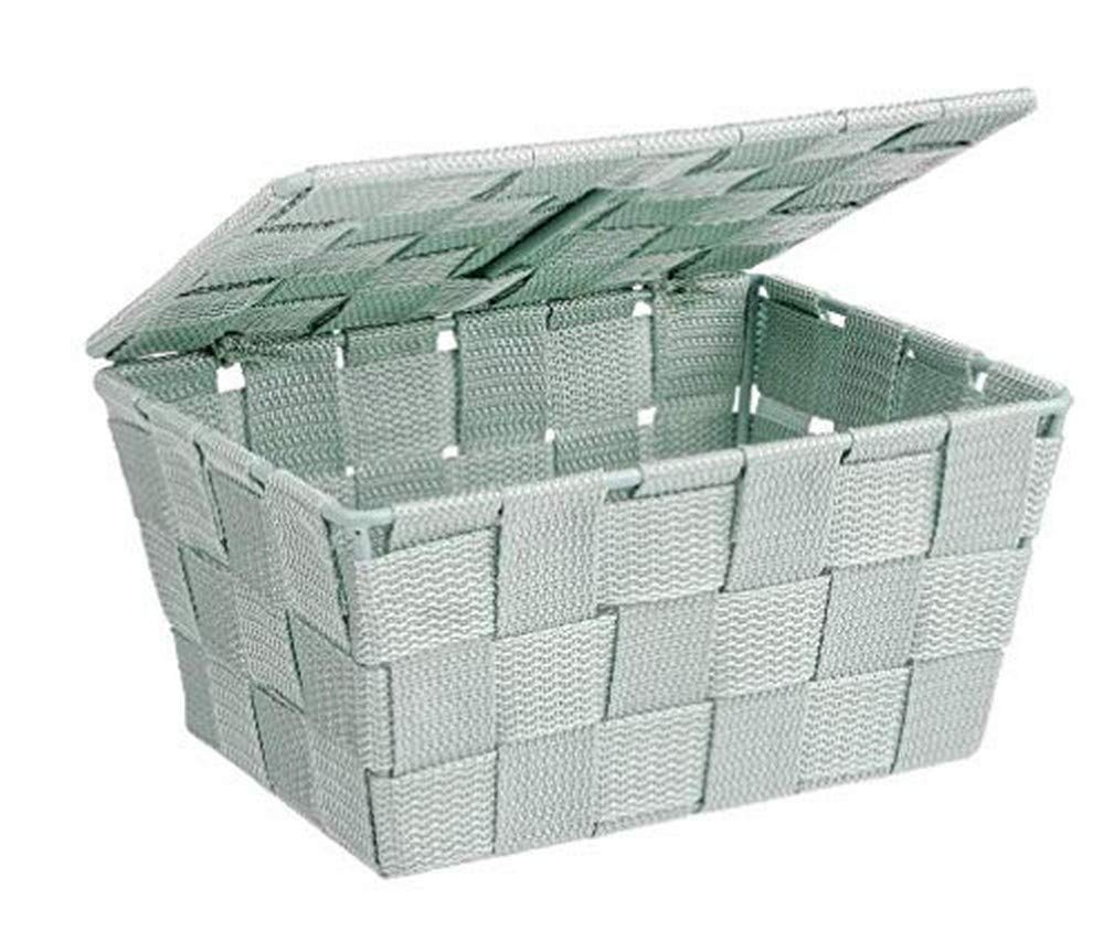 WENKO Storage basket Adria with lid Mint - bathroom basket with lid, Polypropylene, 19 x 10 x 14 cm, Mint green