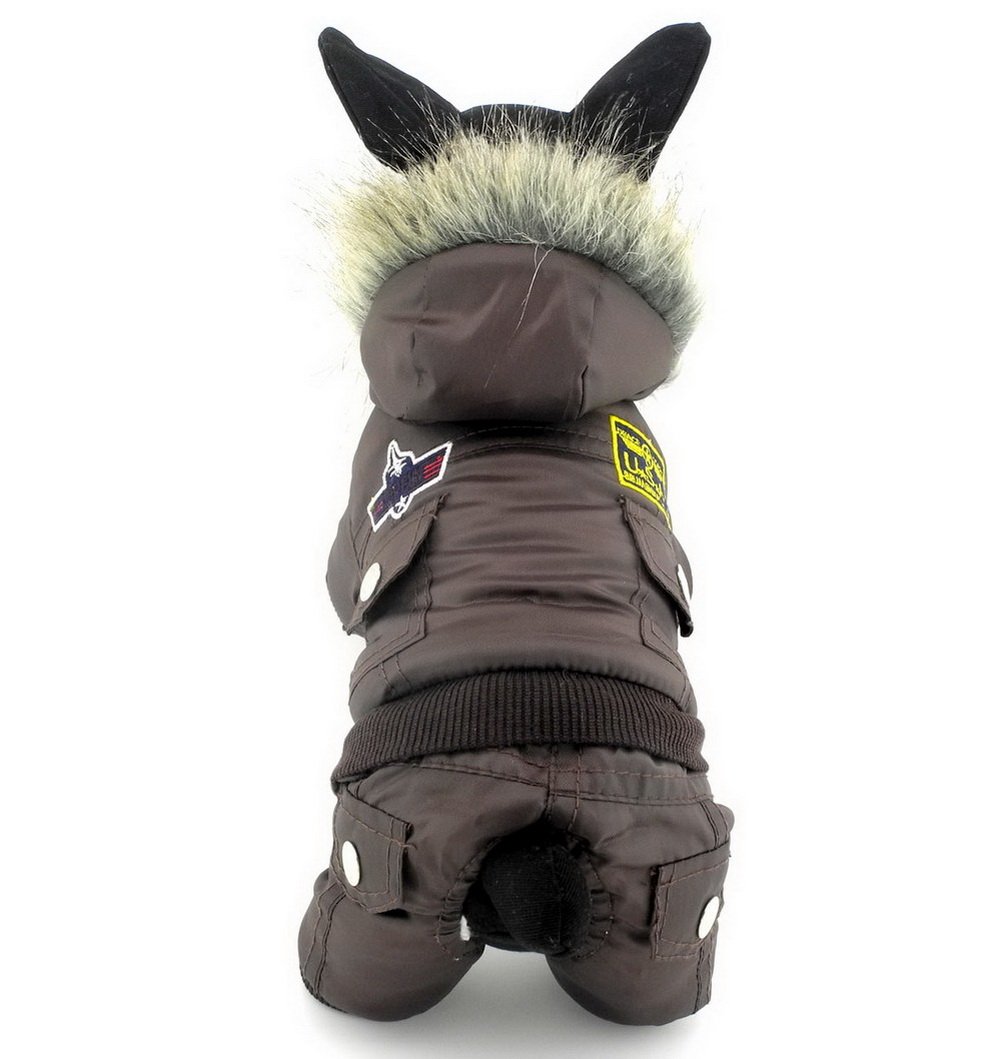 Ranphy Waterproof Dog Snowsuit Jumpsuit Hoodie Winter Coat Pet Fleece Lined Clothes Puppy Cotton Padded Outfit Cold Weather Hooded Airman Jacket Warm Cat Clothes Chihuahua Parka Girls Boys Brown S