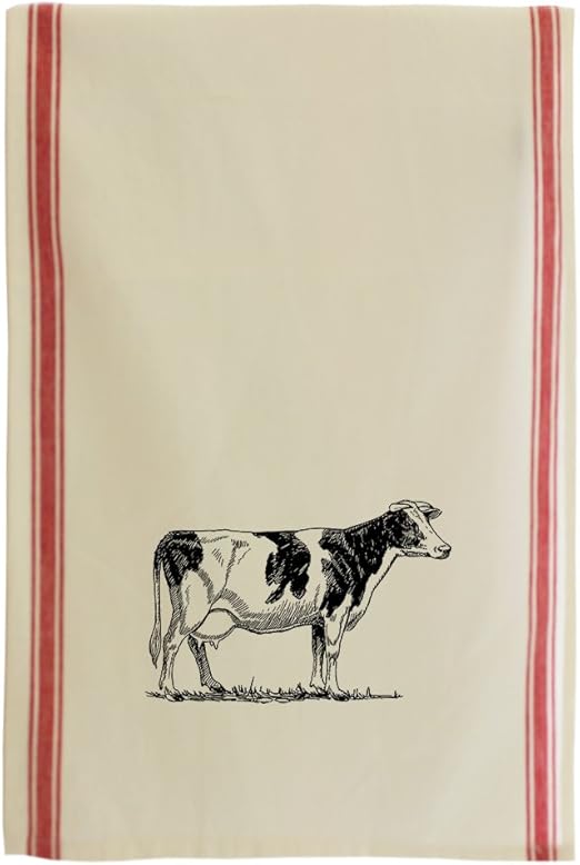 Amazon Com Cow Vintage Look Cotton Retro Stripe Dish Kitchen