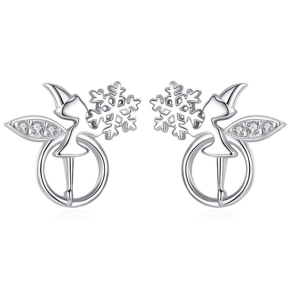 VIKI LYNN Snowflake Lovely Fairy Angel Sterling Silver Stud Earrings for Women Christmas Gifts