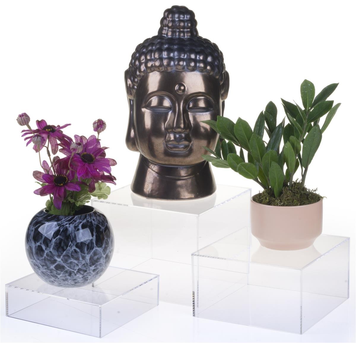 Set of 3 Acrylic Cube Display Nesting Risers, Hollow Bottoms (White