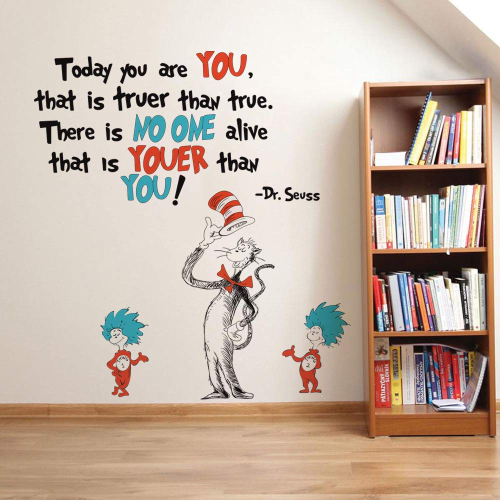 Runtoo Dr Seuss Wall Decals Inspirational Quotes Today You are You Kids Wall Stickers Baby Nursery Bedroom Classroom Wall Décor