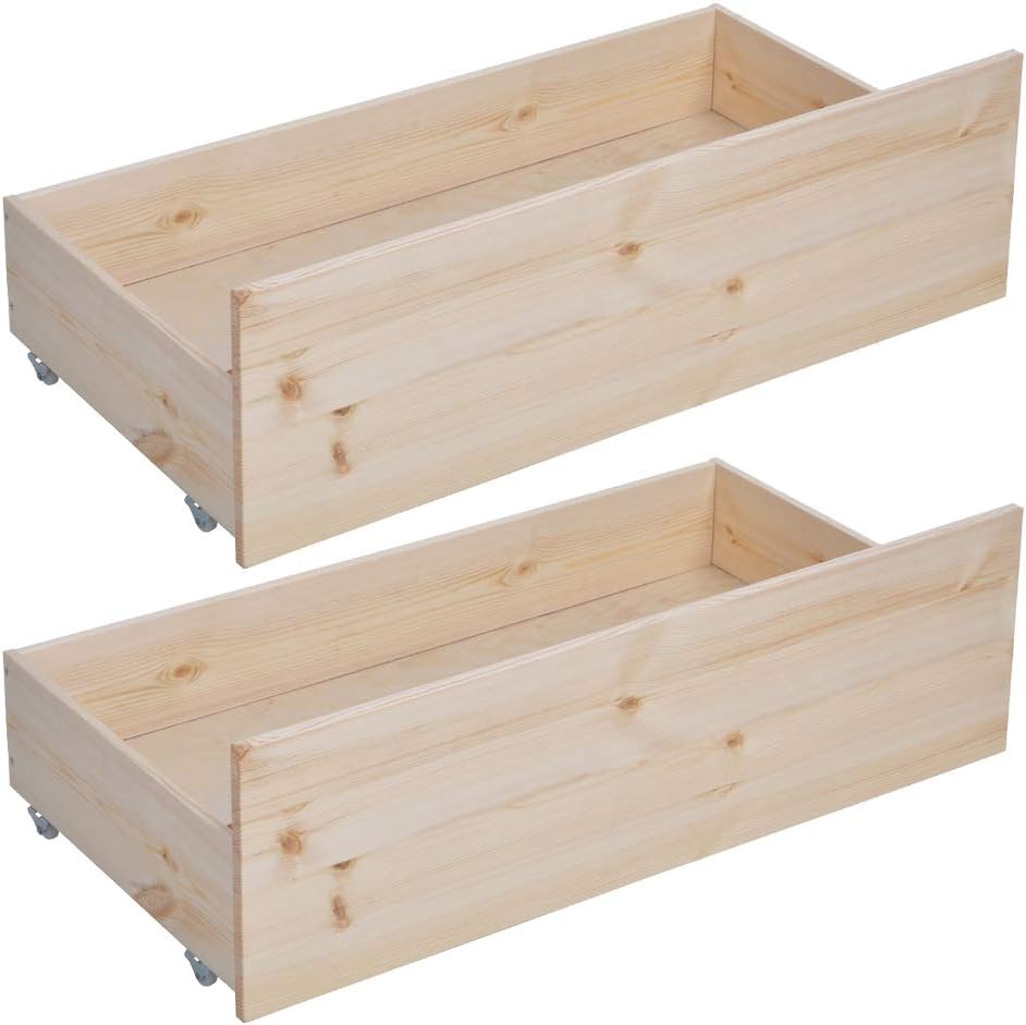 Home & Kitchen IPOTIUS Set of 2 Wood Underbed Storage Drawers with Wheels White 90 x 47 x 27cm