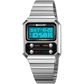 Gosasa Men's Digital Watch Retro Square Stainless Steel Sports Watch | 30M Water Resistant, EL Backlight, Stopwatch, Alarm, Countdown timer, Dual time, Business Casual
