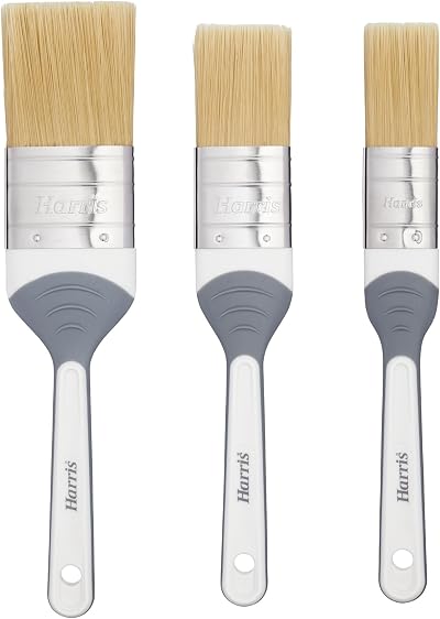 Harris Woodwork Stain Varnish Paint Brush Set 3 Pack 1 1.5 2 Inch Grey No-Loss