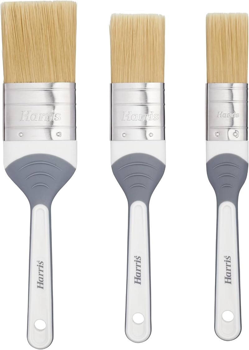 Harris Woodwork Stain Varnish Paint Brush Set 3 Pack 1 1.5 2 Inch Grey No-Loss