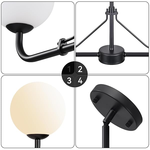 KLGXNRD 2 LIGHTS BLACK LINEAR CHANDELIER, MID CENTURY MODERN KITCHEN ISLAND LIGHTING, DINING ROOM LIGHT FIXTURES OVER TABLE HANGING, MILK WHITE GLOBE GLASS SHADE