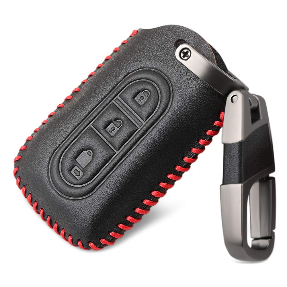 Happyit 4D Leather Car Key Cover Case Keychain for Nissan Duke MICRA QASHQAI JUKE X-Trail NAVARA 3 Buttons Remote