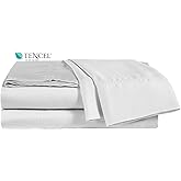 ELINEN 100% Tencel Sheet Set - Queen Size 4 Piece Sheets with Deep Pockets up to 18 Inches - Luxuriously Cooling, Super Soft & Silky Sateen Weave Lyocell Bed Sheets in White (Queen)