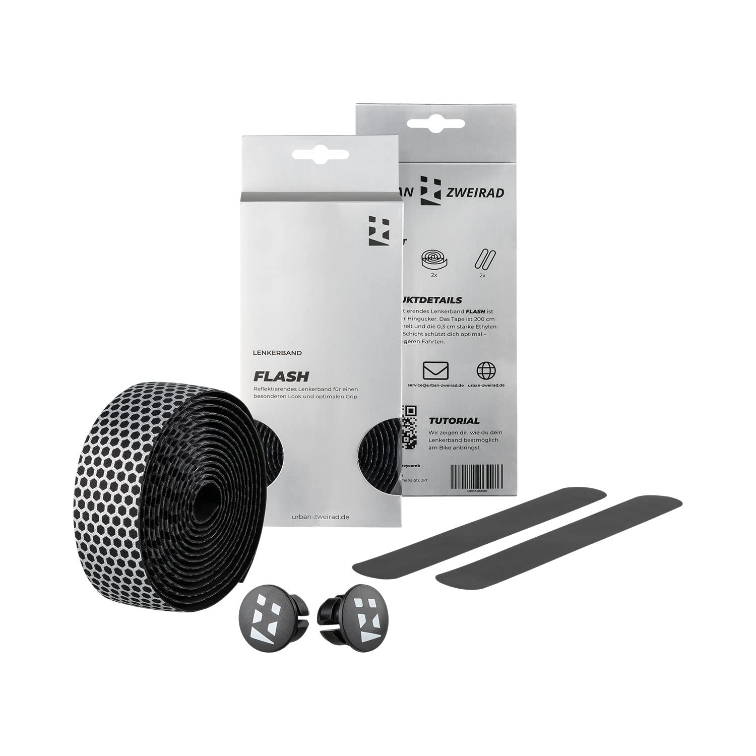 URBAN ZWEIRAD Premium Flash - Bicycle Handlebar Tape Road Bike - Reflective Grip Tape for Gravel, Road Bike - Handle Bar Tape Including Handlebar Plugs