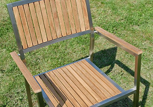 ALEOS. Gartengarnitur Edelstahl Teak Se: Tisch 160x90 cm + 6 Teak Sessel Serie Kuba A-Grade Teak Holz Serie Kuba Gastroqualität – Bild 6
