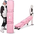 DASHINGNOAH Double Rolling Ski Bag, Waterproof Snowboard Bag with Wheels for Air Travel, Extendable From 155-187CM, Padded 3 Outside Bags Fit Single Ski/2 Sets Skis, Helmet, Jacket&Boots