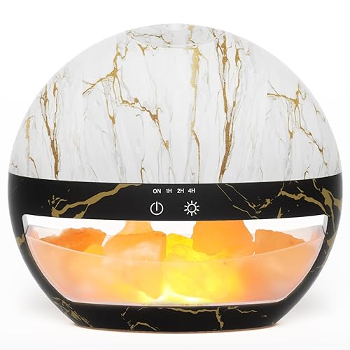 SALUBRITO 2-In-1 Essential Oil Diffuser with Himalayan Salt Lamp, Ultrasonic Aromatherapy Diffuser for Home, Auto Shut-Off, Cool Mist Humidifier, 100ml, Warm Light, Marble