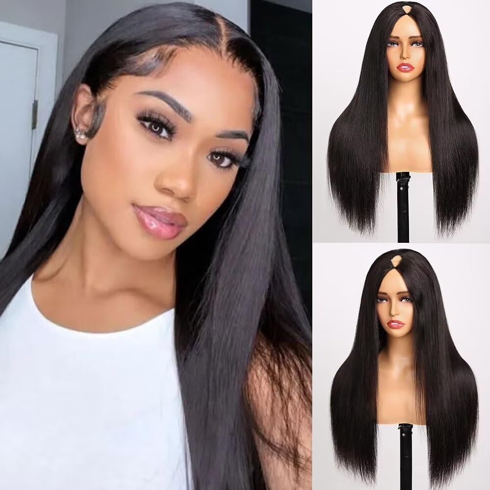 V Part Wig Human Hair 20 Inch Straight Human Hair Wigs Upgrade U Part Human Hair Wig for Women No Leave Out No Sew In Natural Color