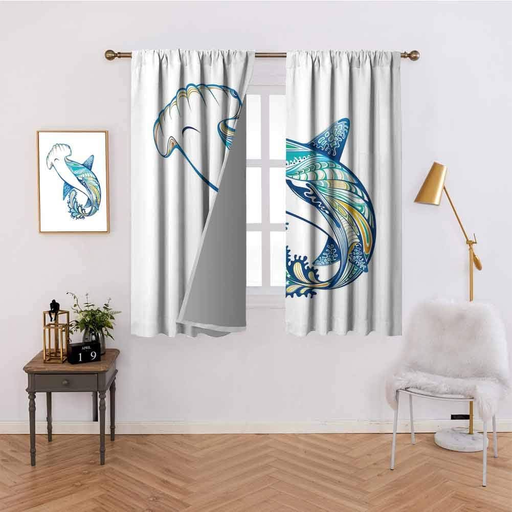 DRAGON VINES Curtain Hammer Head Shark Ornate Underwater Sea Ocean Life Animals Marine Theme Image,Bedroom Living Room Decoration W55 x L39