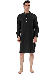 Lars Amadeus Men's Black Nightshirt Sleep Shirt