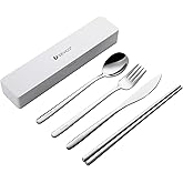 DEVICO Travel Utensils With Case, Camping Silverware, Portable Cutlery Flatware Set for Lunch, Reusable 18/8 Stainless Steel