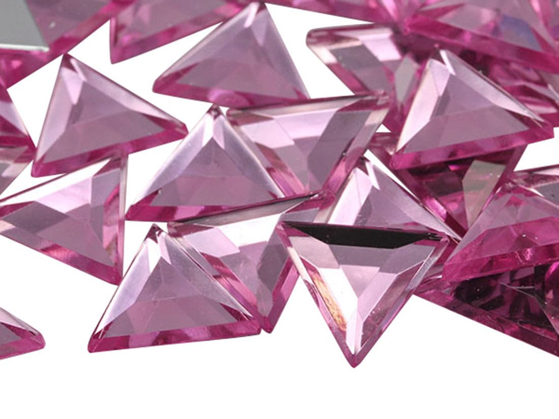 Allstarco 13mm Flat Back Triangle Acrylic Rhinestones Plastic Gems Plastic Costume Jewels Embelishments - 50 Pieces (Pink A03)