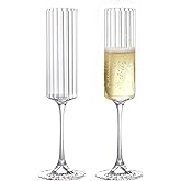 KAMMAK Champagne Glasses 6.8oz Champagne Flutes Set of 2, Elegant Glass Champagne Flutes with Long Stem, Clear Champagne Glasses Gift Ideal for Wedding, Party, Birthday, Anniversaries, Christmas