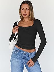 Trendy Queen Womens Long Sleeve Tops Crop Cute Top