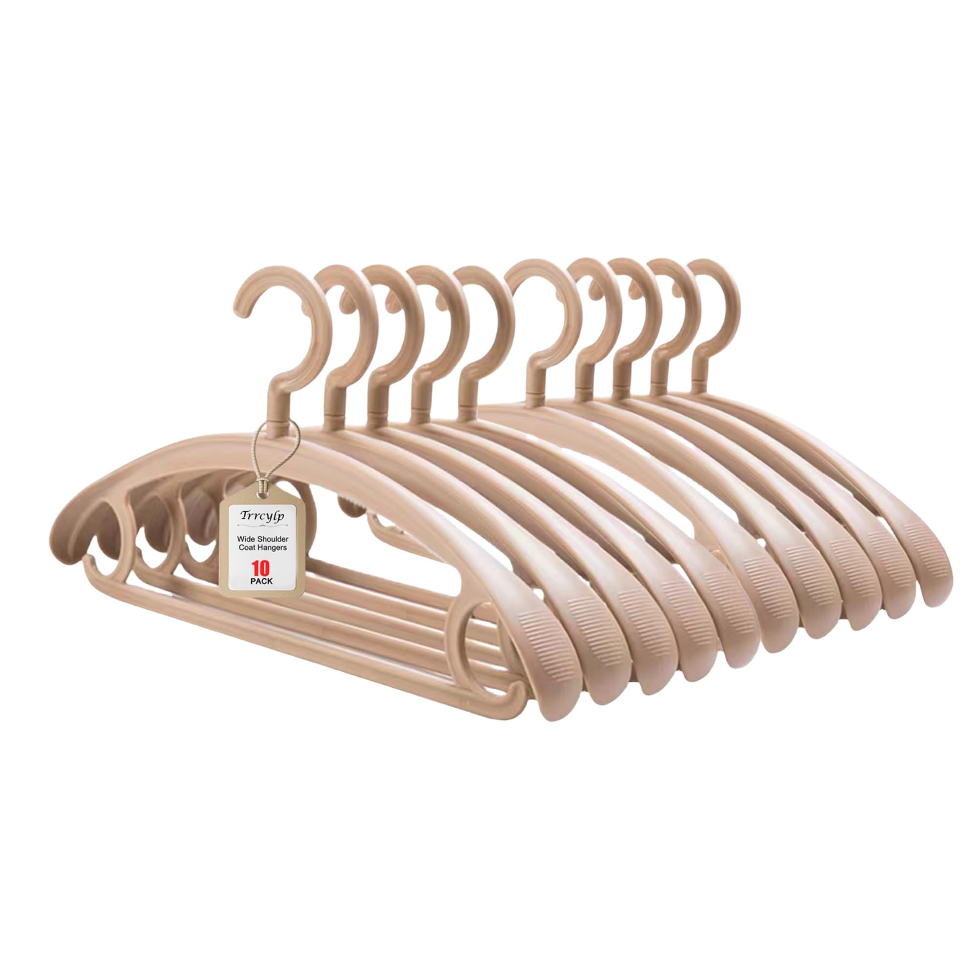 Trrcylp 10 Pack Heavy Duty Plastic Hangers 25 lb Capacity Swivel Hook Clothes Hanger Wide Shoulder Non Slip Thick Coat Hanger (Kahki)