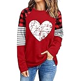 Women's Valentine's T-Shirt Leopard Stripe Splicing Sleeve Raglans Shirt Love Heart Printed Buffalo Plaid Graphic Tees