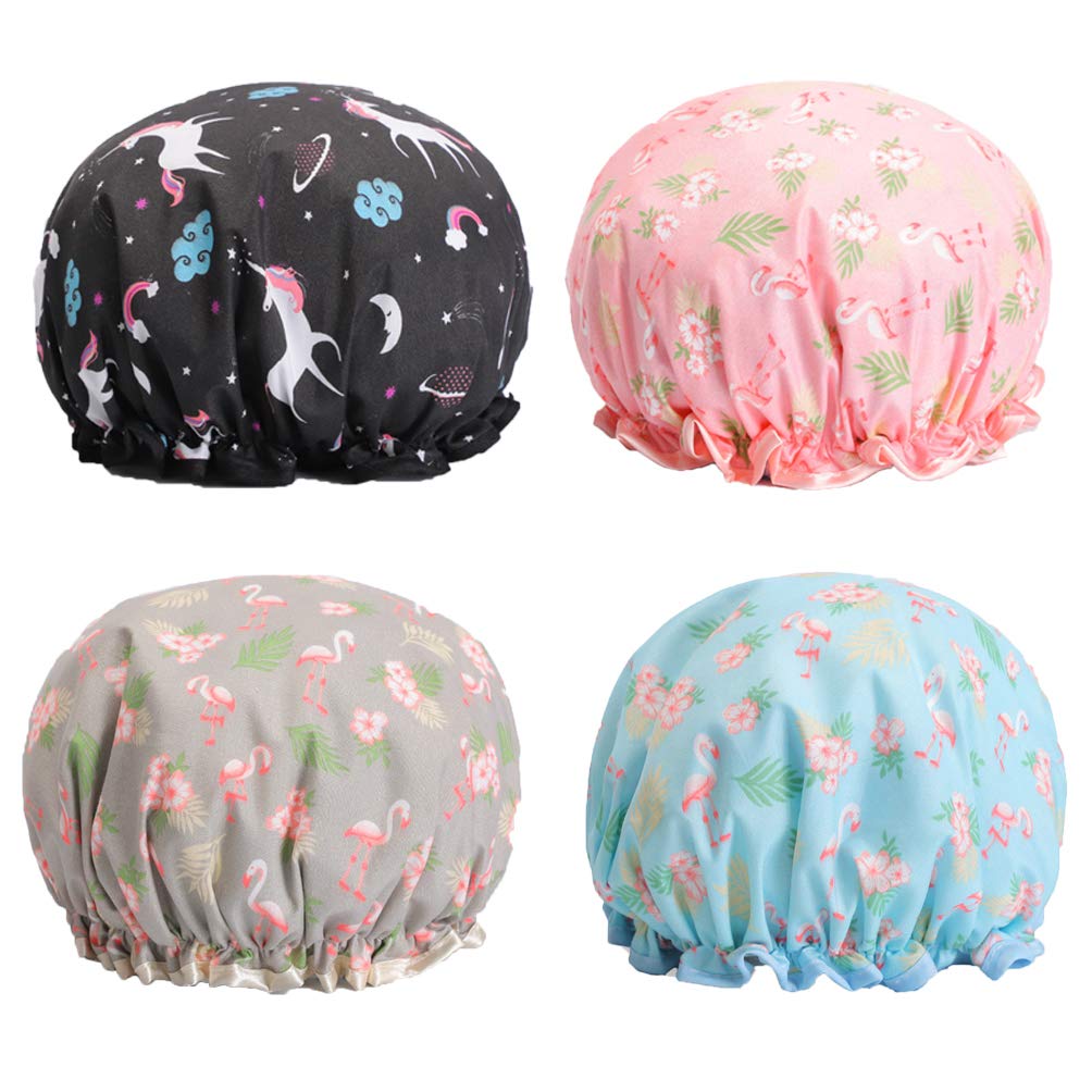 MAGIC ROSE Luxury Shower Cap for Women 4 PACK Double