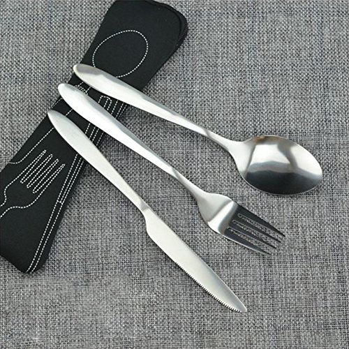 Yvonne - Portable Stainless Steel Cutlery Utensils - Durable Tableware Environment Friendly Fork Knife Spoon Restaurant Kitchen Food Tool - Convenient for Outdoor Camping Traveling (Black)