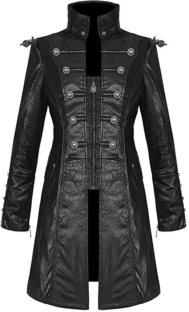 Punk Rave Mens Steampunk Jacket Coat Black Goth Punk Faux Leather