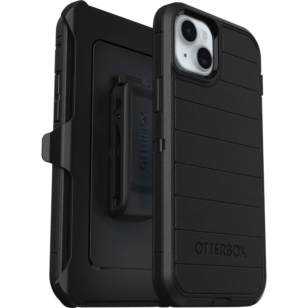 OtterBox iPhone 15 Plus & iPhone 14 Plus (Only) - Defender Series Case - Black - Screenless - Rugged & Durable - with Port Protection - Holster Clip Includes - Microbial Defense Protection