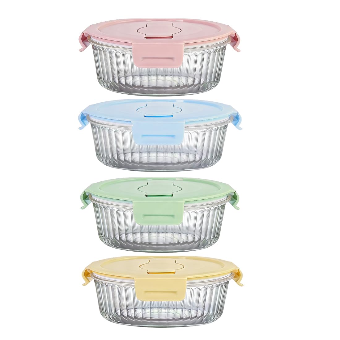 S.ROKE TTAN 12oz Round Glass Food Storage Containers with Lids and Foldable Cutlery, 1.5 cup Round Glass Lunch Containers, Small Food Bowls for Office, School, Outdoor, Microwave, Freezer Safe -4 Pack Image