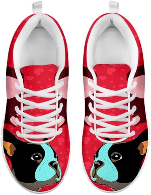 Pawlice Mujer Sneakers-Boston Terrier Arte en Rojo Print Casual