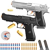 2Pack M1911 EVA Soft Foam Ejection Toy Blaster, Shooting with Foam Darts, Shooting Games, Backyard Fun and Outdoor Games, Education Toy Model for Boys Girls Halloween Christmas Ages 8+ (Black+Silvery)