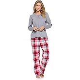 Casual Nights Women's Jersey Knit Long-Sleeve Top and Soft Flannel Bottom Pajama Set