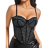 ChiaoLezhee Cheetah Leopard Print Corset Tops For Women, Sexy Mesh Tank Top Crop, Concert Club Party Night Going Out