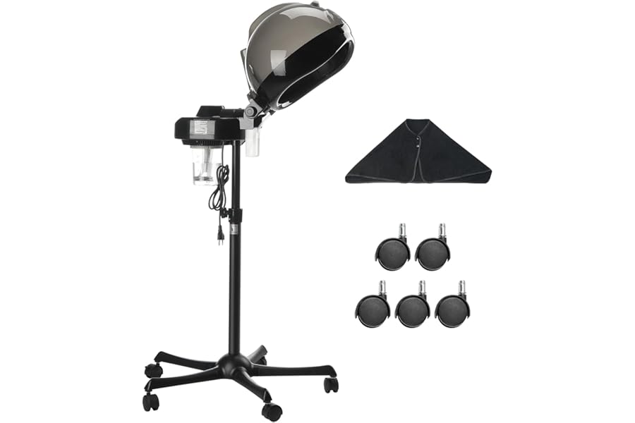 VEVOR Professional Hair Steamer for Deep Conditioning, 11.81-inch Hooded Ionic Hair Steamer with 2 Modes, Height-Adjustable Standing Hair Steamer with Timer, 5 Wheels (2 Lockable) for Salon Home Spa