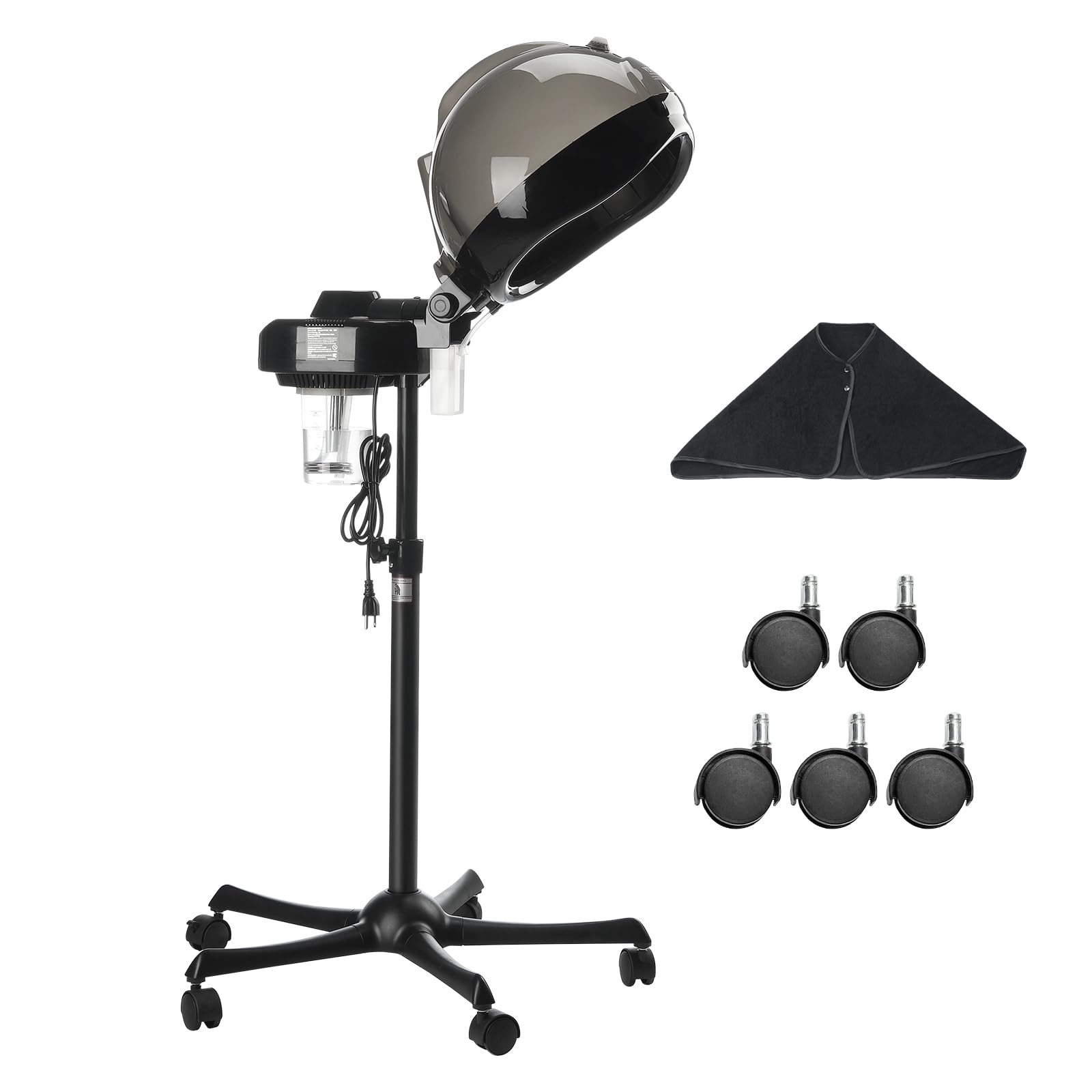 Photo 1 of VEVOR Professional Hair Steamer for Deep Conditioning, 11.81-inch Hooded Ionic Hair Steamer with 2 Modes, Height-Adjustable Standing Hair Steamer with Timer, 5 Wheels (2 Lockable) for Salon Home Spa