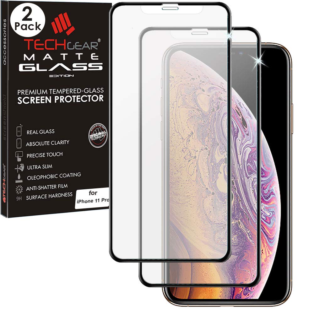 TECHGEAR [2 Pack Anti Glare Screen Protector for iPhone 11 Pro - MATTE 3D GLASS Edition Genuine Tempered Glass Full Screen Protector Guard Cover Compatible with Apple iPhone 11 Pro 5.8"